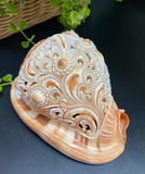 Flower Mandala Carving onl Genuine natural Cypraca Cassis Rupa Sea Shell