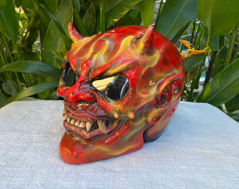 evil looking motorcycle helmets Hellboy Evil Monster Horn Satan Custom Demon DOT Helmet Devil 3D