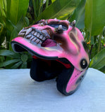Ladies Motorcycle Skull Helmet Girl Helmet Skull Design with pink Flames