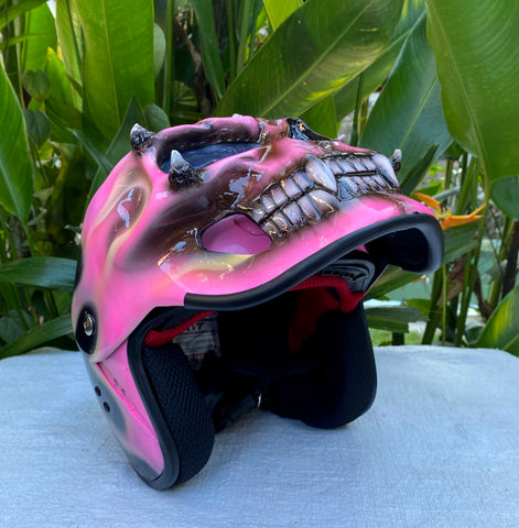 Ladies Motorcycle Skull Helmet Girl Helmet Skull Design with pink Flames Ladies Motorcycle Skull Helmet Girl Helmet Skull Design with pink Flames