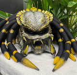 Silver  predator motorcycle helmet with Dreads and Fangs