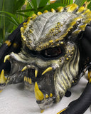 Silver  predator motorcycle helmet with Dreads and Fangs