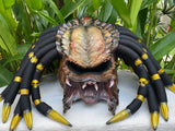 Golden Brown custom predator motorcycle helmet with Dreads and Fangs