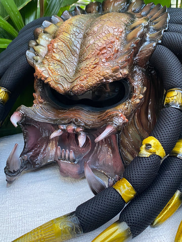 fangs full face motorcycle helmet Golden Brown custom predator motorcycle helmet with Dreads and Fangs – Custom Airbrush Helmet