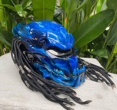 dark blue animal motorcycle helmet Predator 3D Classic Alien Custom Motorcycle Blue Airbrush Helmet Skull – Custom Airbrush Helmet