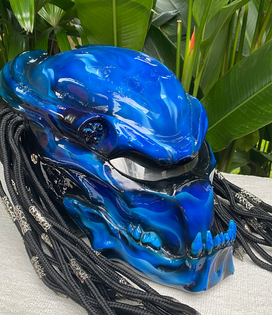 Predator 3D Classic Alien Custom Motorcycle Blue Airbrush Helmet Skull Dreadlocks