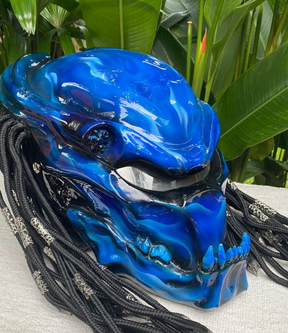 Predator 3D Classic Alien Custom Motorcycle Blue Airbrush Helmet Skull Dreadlocks