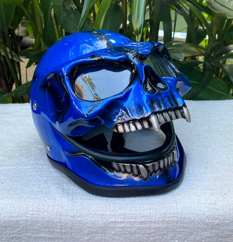 costom motorcycle helmet Skull Helmet Blue Metallic Custom Helmet – Custom Airbrush Helmet
