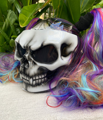 girl motorcycle helmet Girls Helmet Skull Rainbow Ponytails Custom Airbrush Girls Helmet bada – Custom Airbrush Helmet