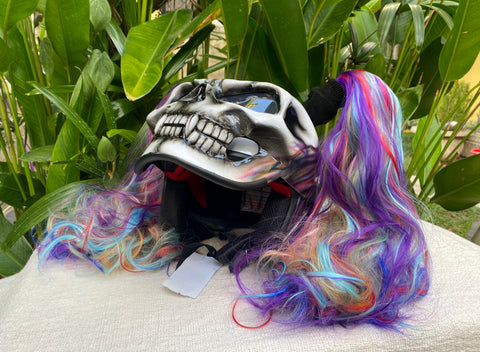 custom painted mushroom motorcycle helmets for women Girls Helmet Skull Rainbow Ponytails Custom Airbrush Girls Helmet bada – Custom Airbrush Helmet
