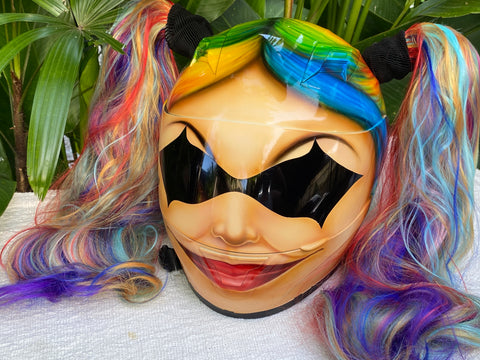 Girls Helmet Cute Girls Harley Quinn Amazing Rainbow Ponytails