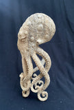 gorgeous 10''standing Octopus Carved Wooden Statue Carving, Carved Octopus Skull