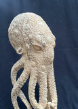 gorgeous 10''standing Octopus Carved Wooden Statue Carving, Carved Octopus Skull