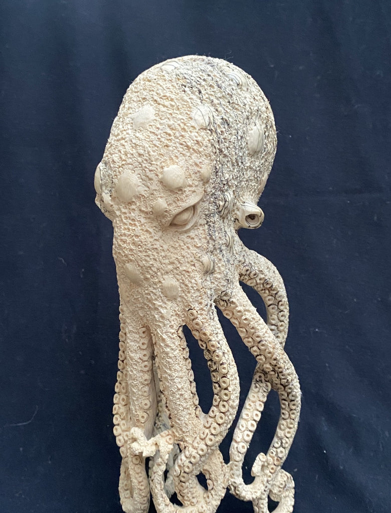 gorgeous 10''standing Octopus Carved Wooden Statue Carving, Carved Octopus Skull