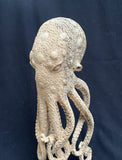 gorgeous 10''standing Octopus Carved Wooden Statue Carving, Carved Octopus Skull