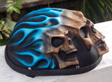 Low Profil Cruiser Half Motorcycle Helmet Skull Death Blue Fire Skulls