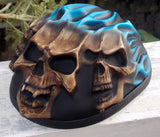 Low Profil Cruiser Half Motorcycle Helmet Skull Death Blue Fire Skulls