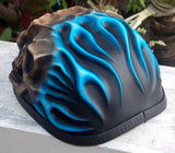 Low Profil Cruiser Half Motorcycle Helmet Skull Death Blue Fire Skulls
