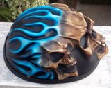 Low Profil Cruiser Half Motorcycle Helmet Skull Death Blue Fire Skulls