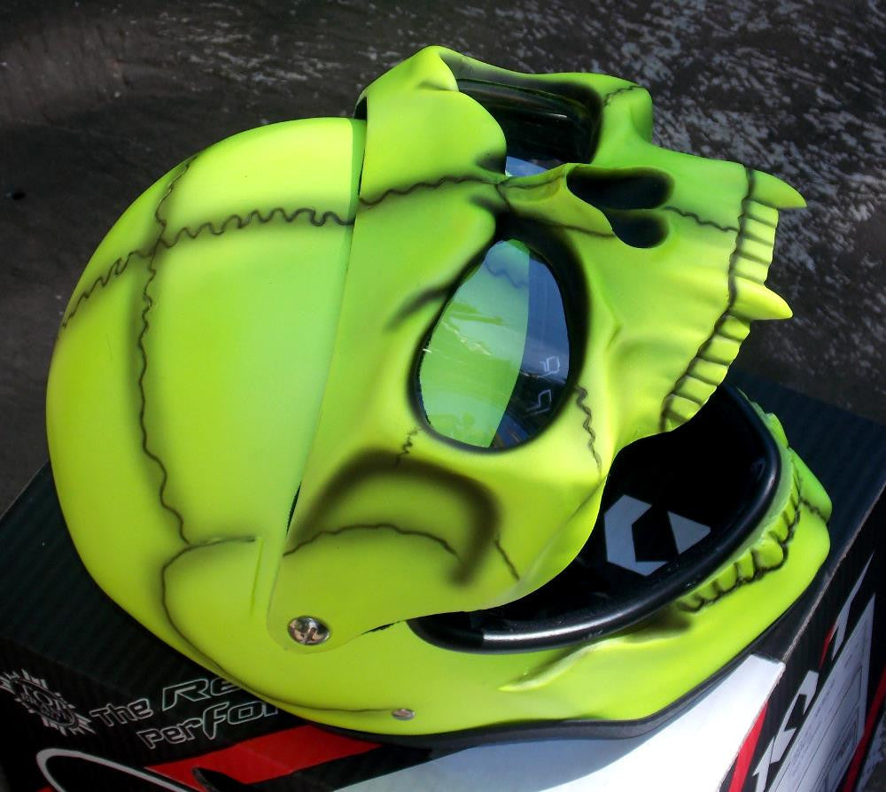 custom motorcycle open face helmets Ghost Rider Yellow Skull Full Face Helmet – Custom Airbrush Helmet