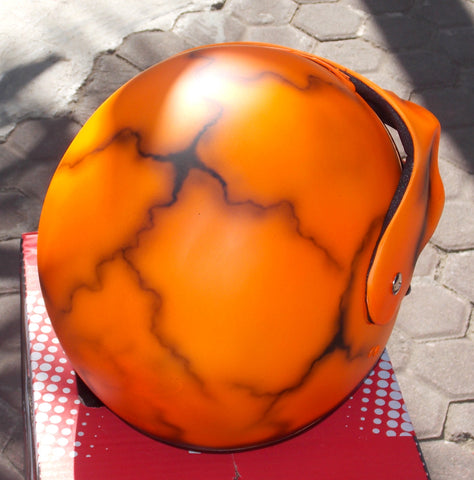bright orange motorcycle helmet Helmet with Skull Visor in a bright Orange