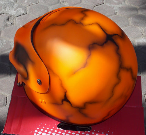 custom orange motorcycle helmet Helmet with Skull Visor in a bright Orange – Custom Airbrush Helmet