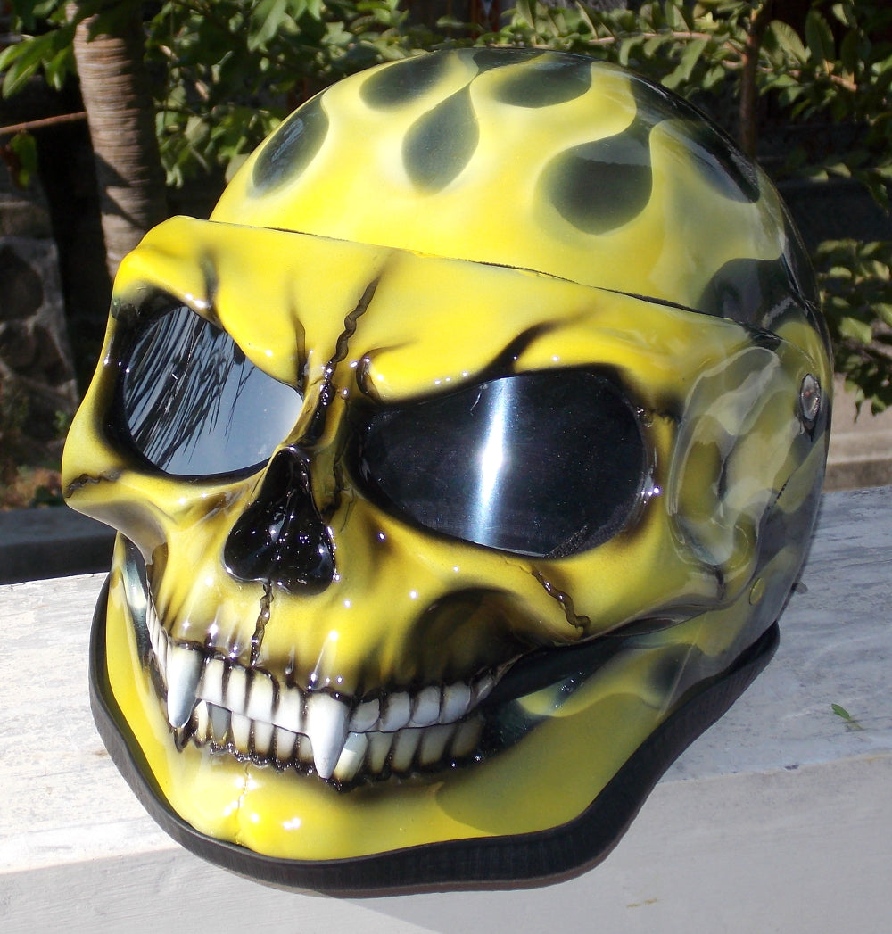 Ghost Rider Yellow Fire Burning Skull Face Helmet Flames