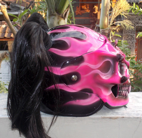 Skull DOT Helmet Ponytail Rainbow Hair Custom Helmet Goro Style Airbru –  Custom Airbrush Helmet