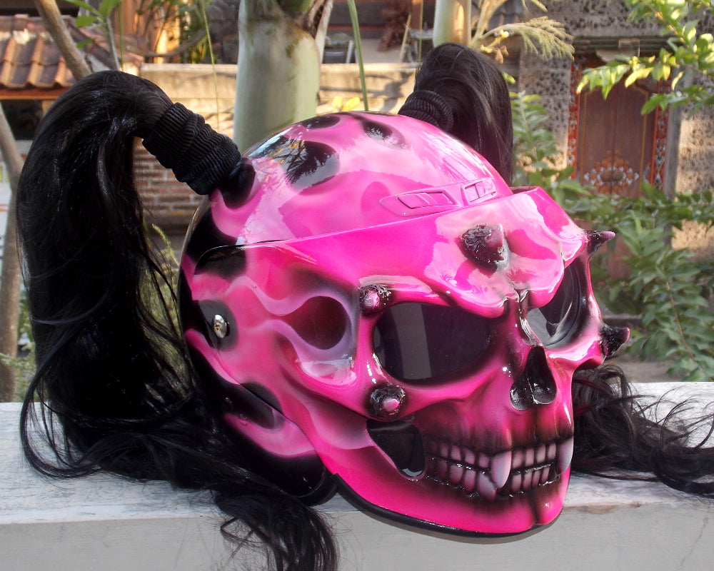 Skull DOT Helmet Ponytail Rainbow Hair Custom Helmet Goro Style Airbru –  Custom Airbrush Helmet