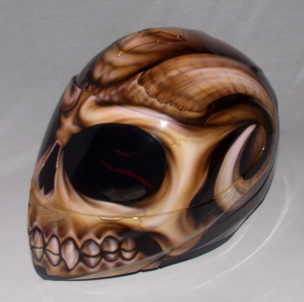 Modular Motorcycle helmet Airbrush painted Goat Skull Baphomet Evil Devil