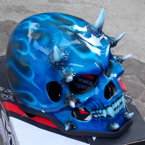 Blue Beast On Fire Metallic Blue Helmet