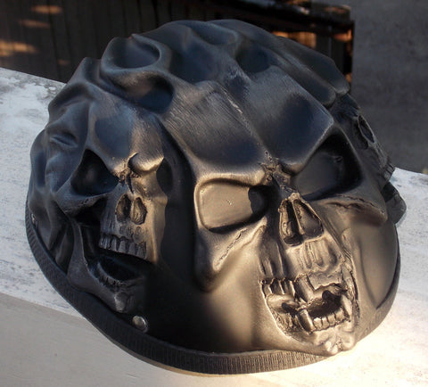 Low Profile Cruiser Skull Helmet Silver Black Flames