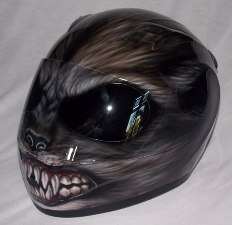 Custom helmet, Custom motorcycle helmet, Superbike helmet, Bike helmet, Carting helmet, Crash Helmet, Airbrush painted Werewolf