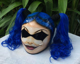 Girls Helmet Harley Quinn Blue long Pigtails Biker Chicks