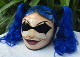 Girls Helmet Harley Quinn Blue long Pigtails Biker Chicks