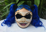 Girls Helmet Harley Quinn Blue long Pigtails Biker Chicks