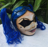 Girls Helmet Harley Quinn Blue long Pigtails Biker Chicks