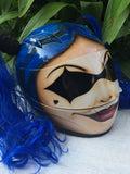 Girls Helmet Harley Quinn Blue long Pigtails Biker Chicks