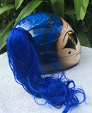 Girls Helmet Harley Quinn Blue long Pigtails Biker Chicks