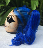 Girls Helmet Harley Quinn Blue long Pigtails Biker Chicks