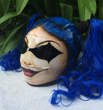 Girls Helmet Harley Quinn Blue long Pigtails Biker Chicks