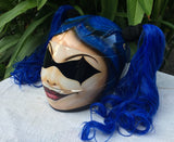 Girls Helmet Harley Quinn Blue long Pigtails Biker Chicks