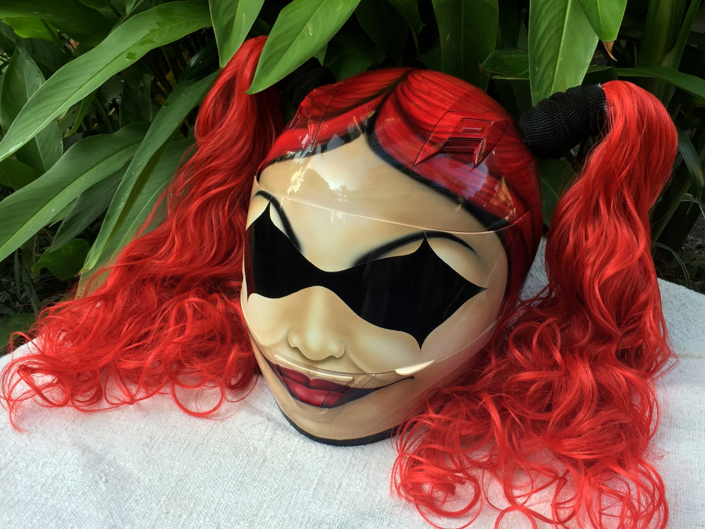 Custom Helmet Harley Quinn Red Ponytails Sexy, Hot & Cute