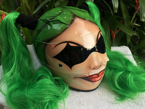 Harley Quinn Chicks Girls Helmet Green long awesome Ponytails