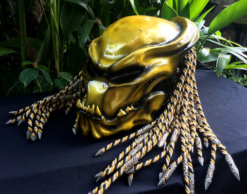 best bike helmet for locs Predator Gold Alien Custom helmet Motorcycle Airbrush Helmet Dreadlock – Custom Airbrush Helmet