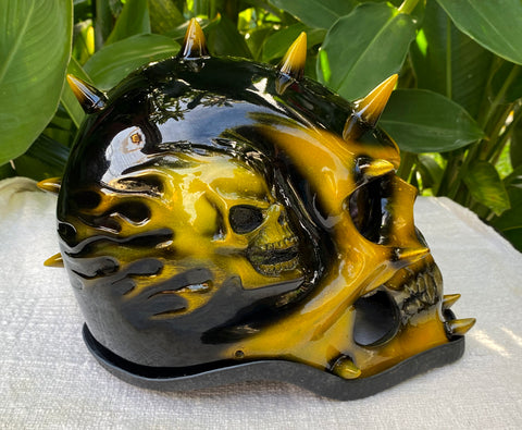 custom motorcycle helmets mohawk Gold Punk Helmet Skull Helmet 3D Mohawk Skull Custom Helmet