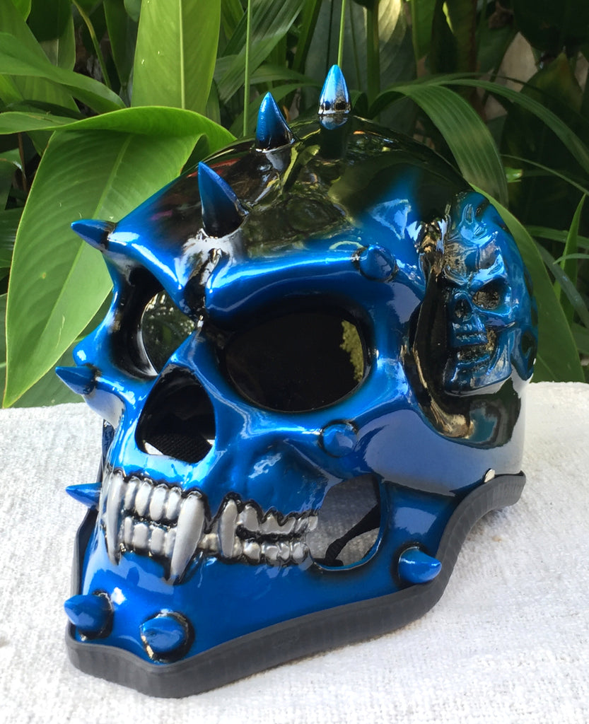 custom painted full face motorcycle helmets with mowhawk Amazing Motorcycle Helmet Mohawk Punk Monster 3D Metallic Blue – Custom Airbrush Helmet