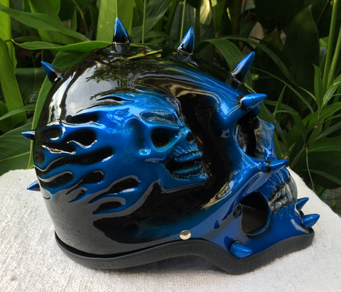 Amazing Motorcycle Helmet Mohawk Punk Monster 3D Metallic Blue – Custom Airbrush Helmet