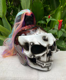 Skull DOT Helmet Ponytail Rainbow Hair Custom Helmet Goro Style Airbrush