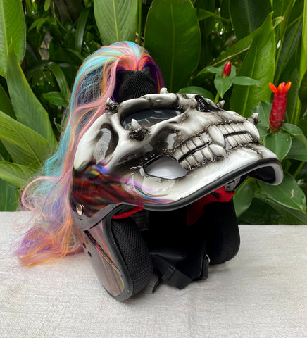 Skull DOT Helmet Ponytail Rainbow Hair Custom Helmet Goro Style Airbru –  Custom Airbrush Helmet